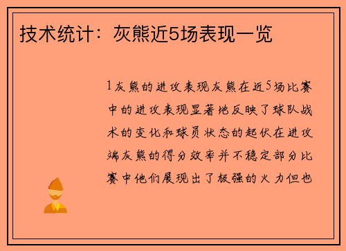 技术统计：灰熊近5场表现一览